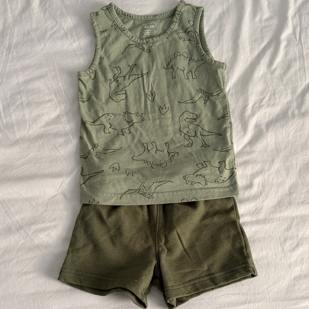 Green Dinosaur Print Tank and Shorts Set boys 2T